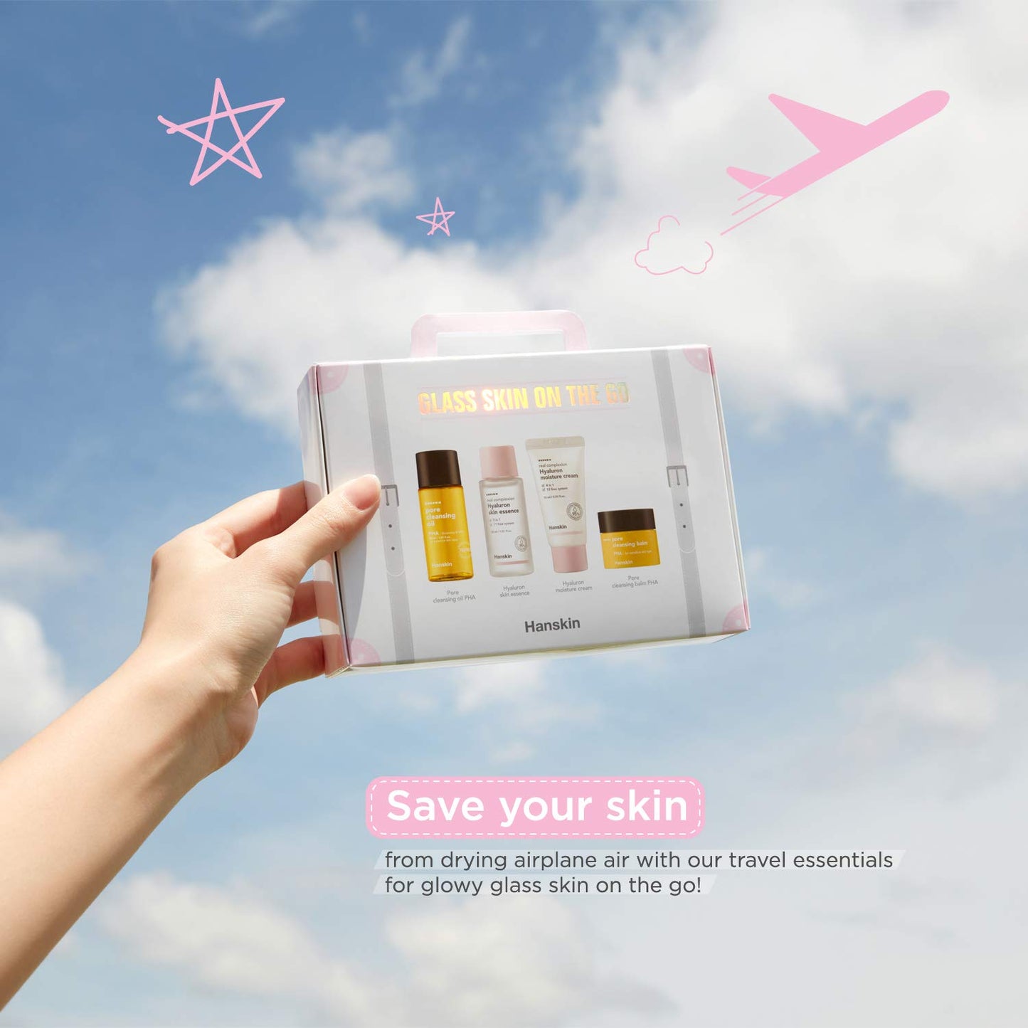 Hanskin Glass Skin On The Go Kit Travel Friendly Hydrating Skincare Set