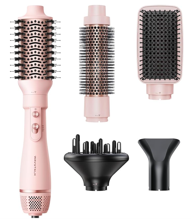 Blow Dryer Brush Set, Wavytalk Air Sculpt 5-in-1 Hot Air Brush Set, Multi Hair Styler for Salon Blowouts, Smooth Curls, Volumizing and Straightening, Sleek and Less Frizz, Pink