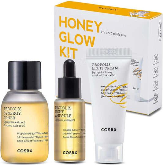 COSRX Honey Glow Kit, Korean Skin Care Set with Propolis Facial Toner, Serum, & Cream