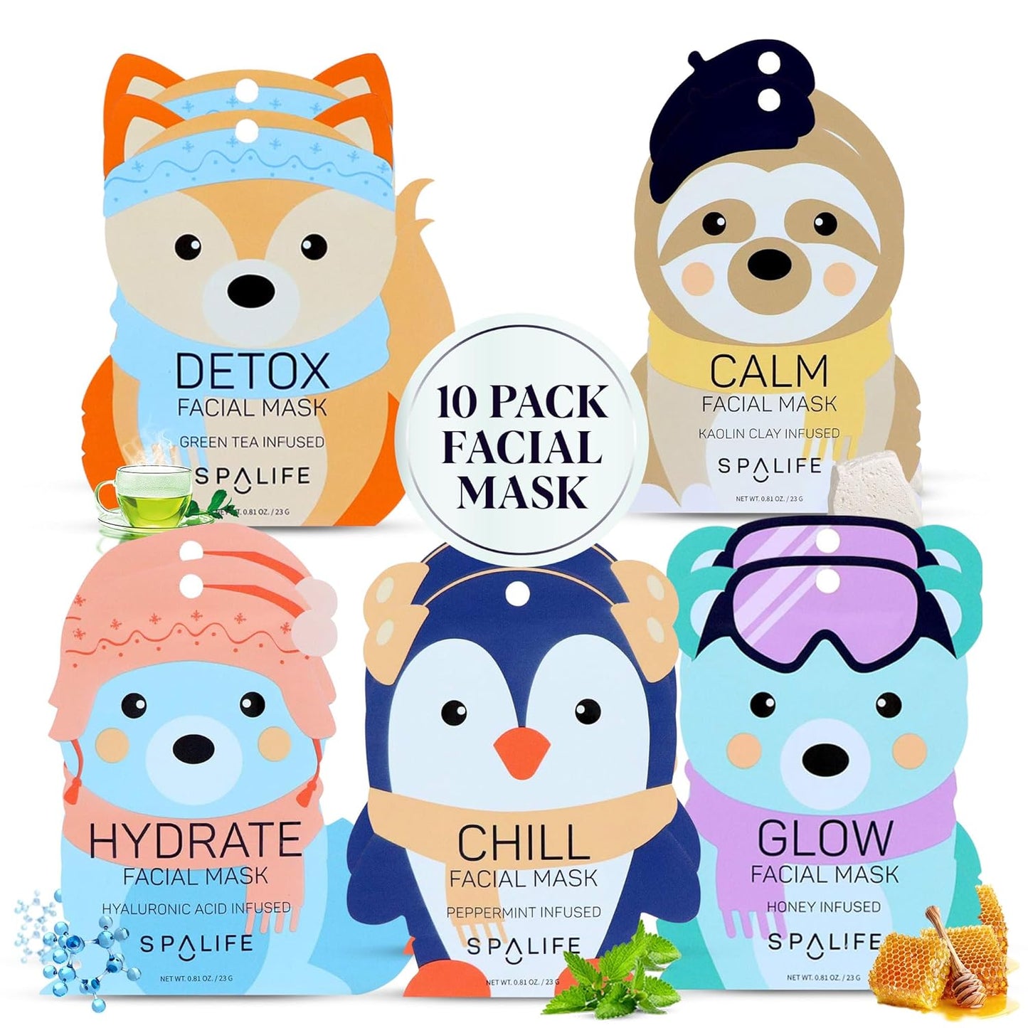 SpaLife Snow Buddies Facial Mask 10 Pack
