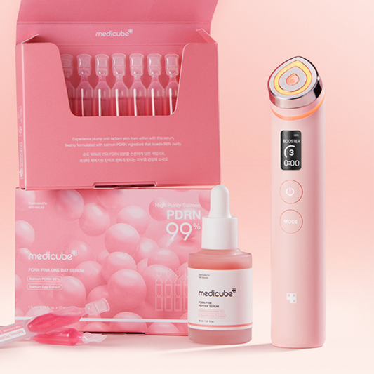 Medicube’s Power Trio: PDRN Ampoule +Targeted anti-aging treatment +LED Booster Device –